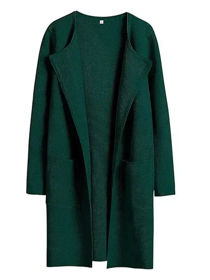 Manteau femme mi-long – Laine mélangée – Coupe droite – Col large – Style épuré