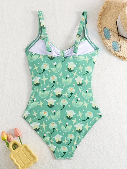 Women's 1-piece swimsuit – Structured support – Wide straps – Floral print