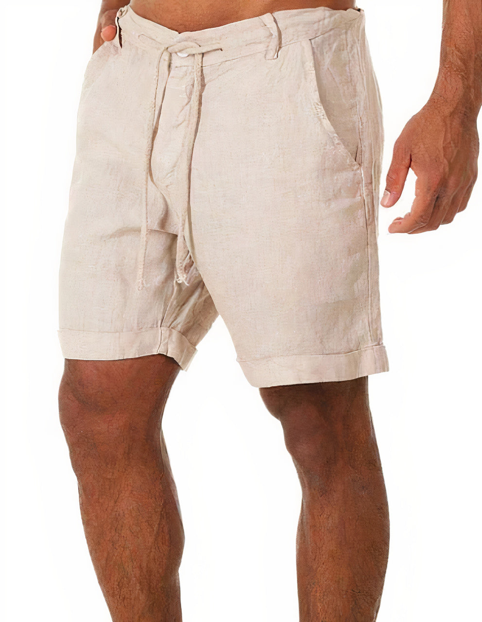 Men's shorts – Relaxed fit – Breathable linen – Adjustable drawstring – Turn-up hem