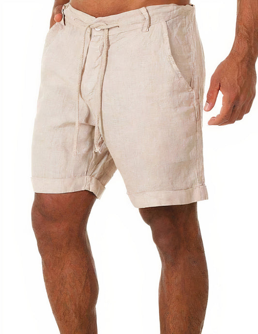 Men's shorts – Relaxed fit – Breathable linen – Adjustable drawstring – Turn-up hem