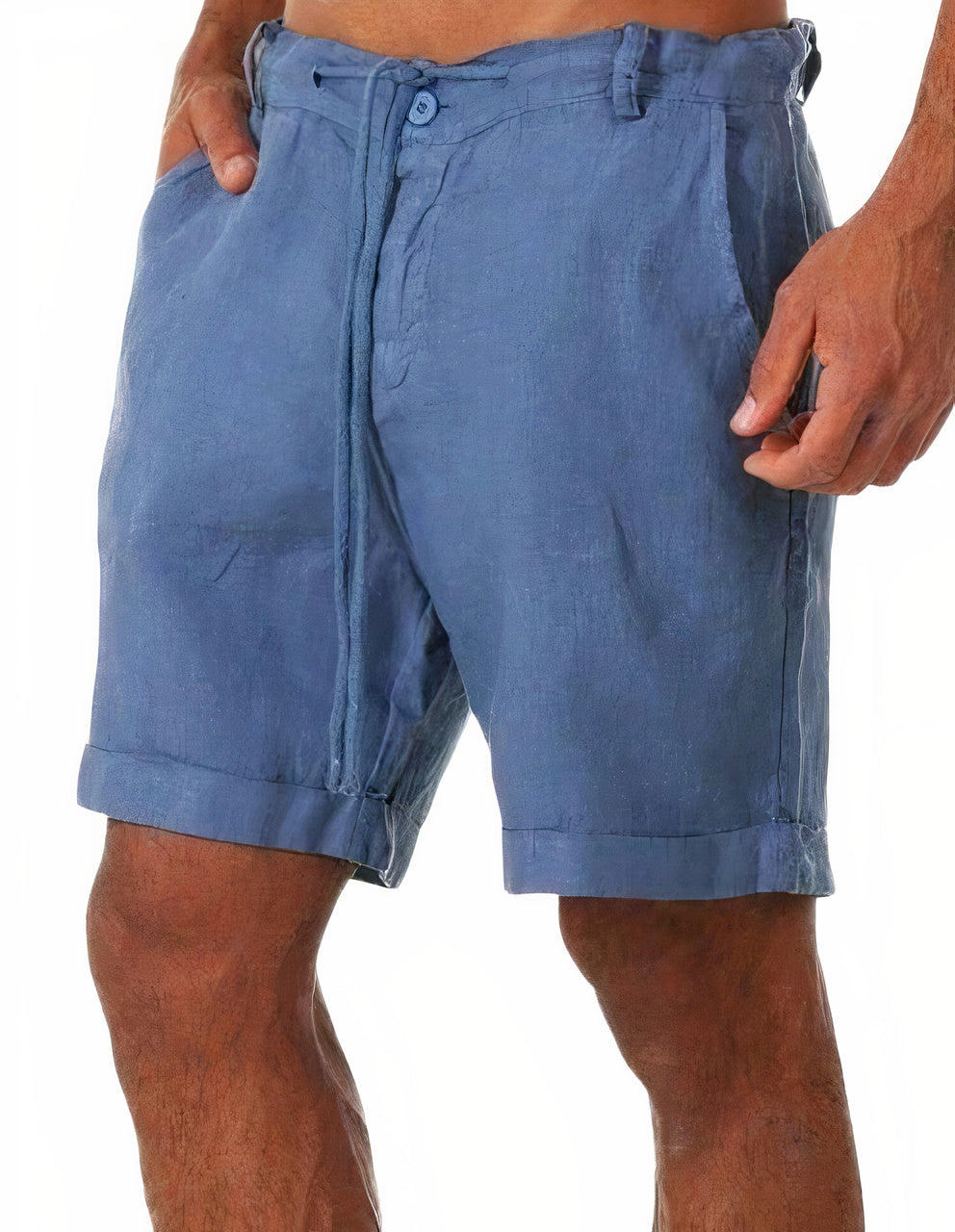 Men's shorts – Relaxed fit – Breathable linen – Adjustable drawstring – Turn-up hem