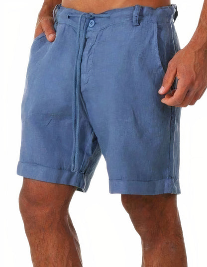 Men's shorts – Relaxed fit – Breathable linen – Adjustable drawstring – Turn-up hem
