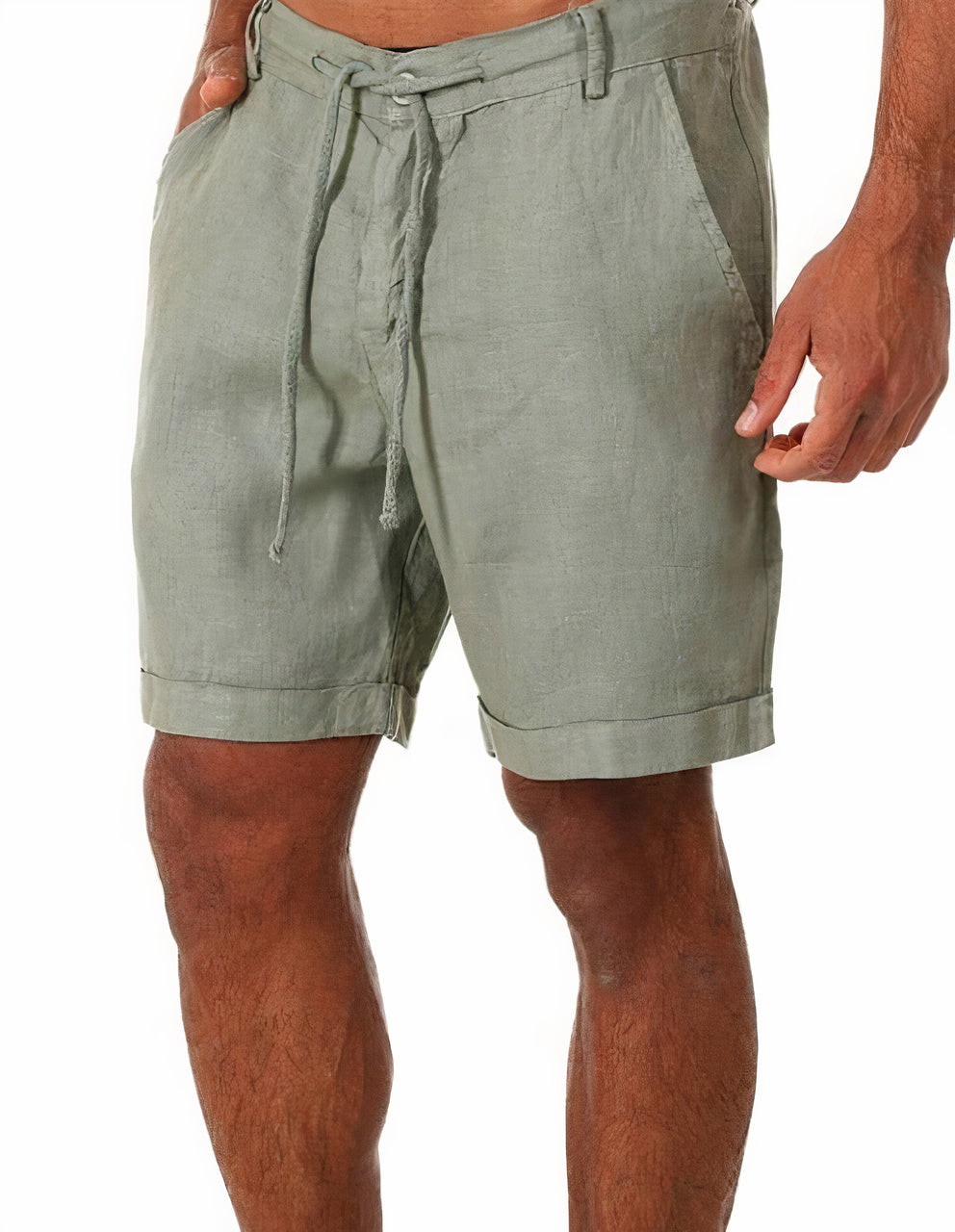 Men's shorts – Relaxed fit – Breathable linen – Adjustable drawstring – Turn-up hem