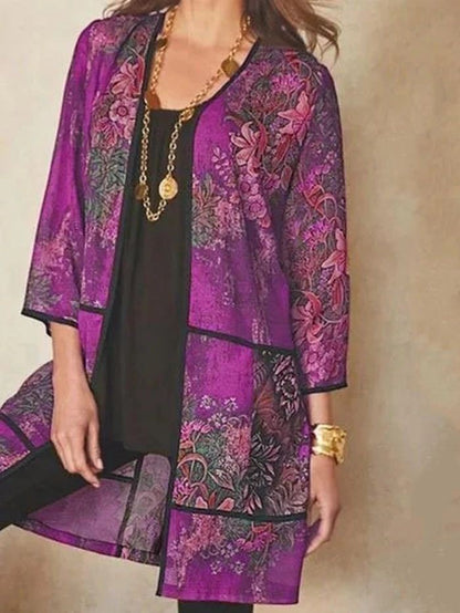 Women's tunic blouse – Loose fit – Lightweight and breathable fabric – 3/4 sleeves – Elegant print