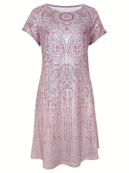 Women's short dress – Relaxed fit – Short sleeves – Breathable fabric – Round neck