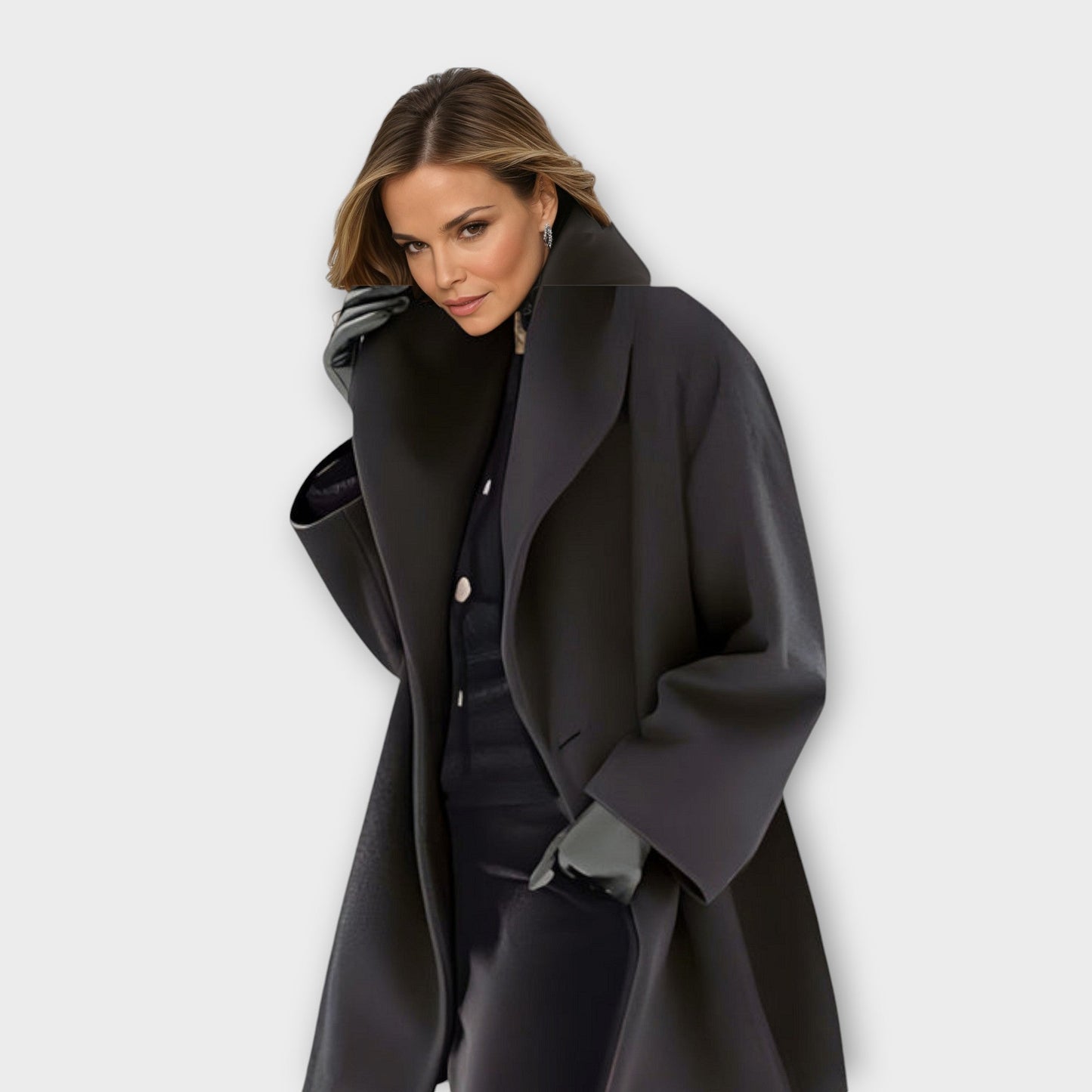 Elsie Wool Oversized Coat | Wide Collar, Knee-Length Coat