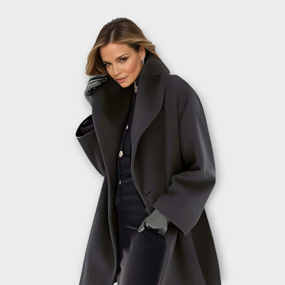 Elsie Wool Oversized Coat | Wide Collar, Knee-Length Coat