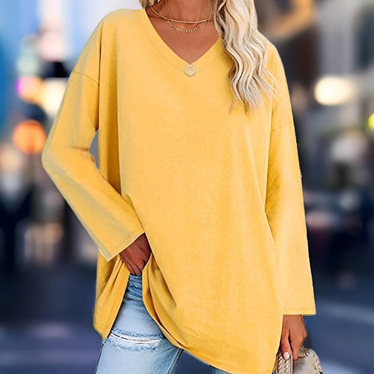 Chemise femme manches longues – Coupe oversize – Tissu doux respirant – Col V