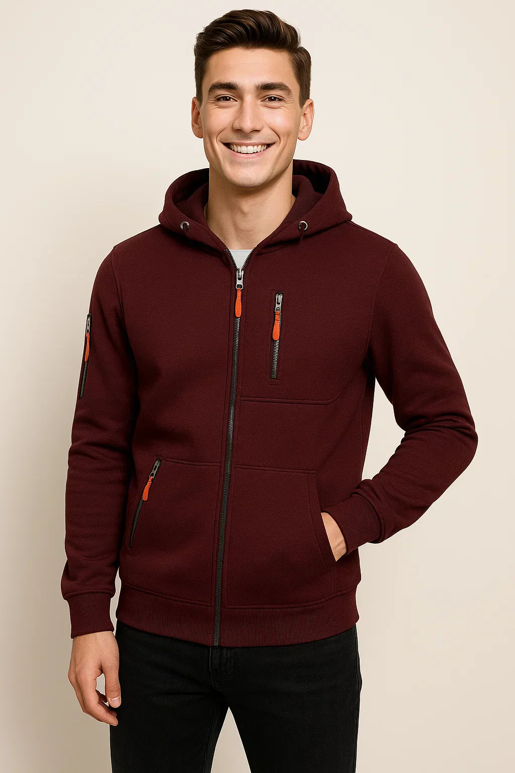 Adam Regular Fit Zip-Up Hoodie | Drawstring And Pockets Hoodie