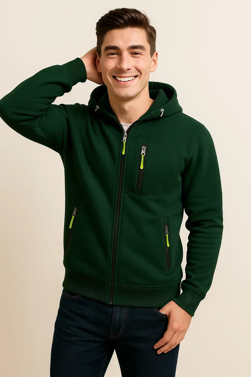 Adam Regular Fit Zip-Up Hoodie | Drawstring And Pockets Hoodie