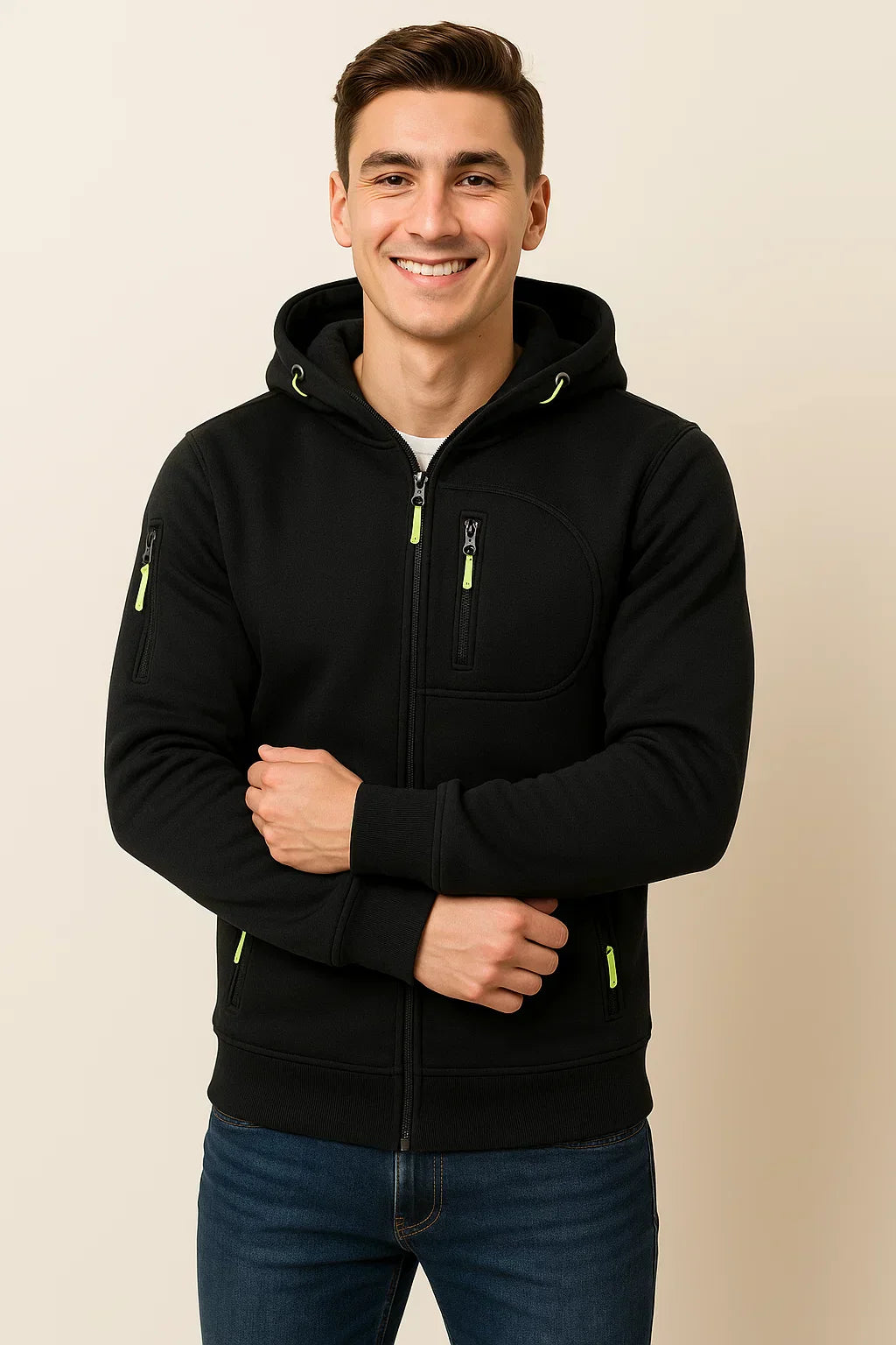Adam Regular Fit Zip-Up Hoodie | Drawstring And Pockets Hoodie