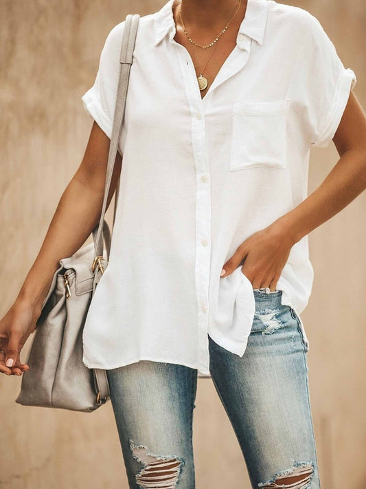 Chemise femme – Coupe ample – Manches courtes – Col classique – Tissu respirant