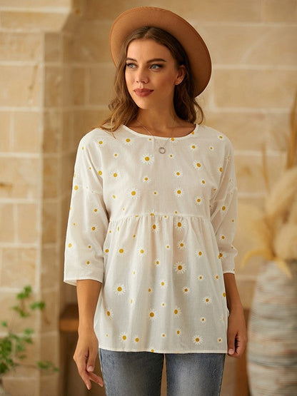 Casual women's top – Loose fit – Short sleeves – Floral pattern – Breathable fabric