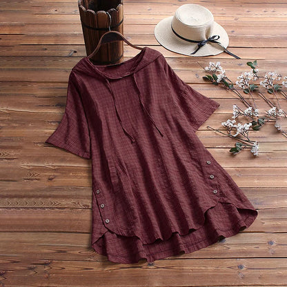 Women's T-shirt – Loose fit – Elbow-length sleeves – Button detail – Breathable fabric