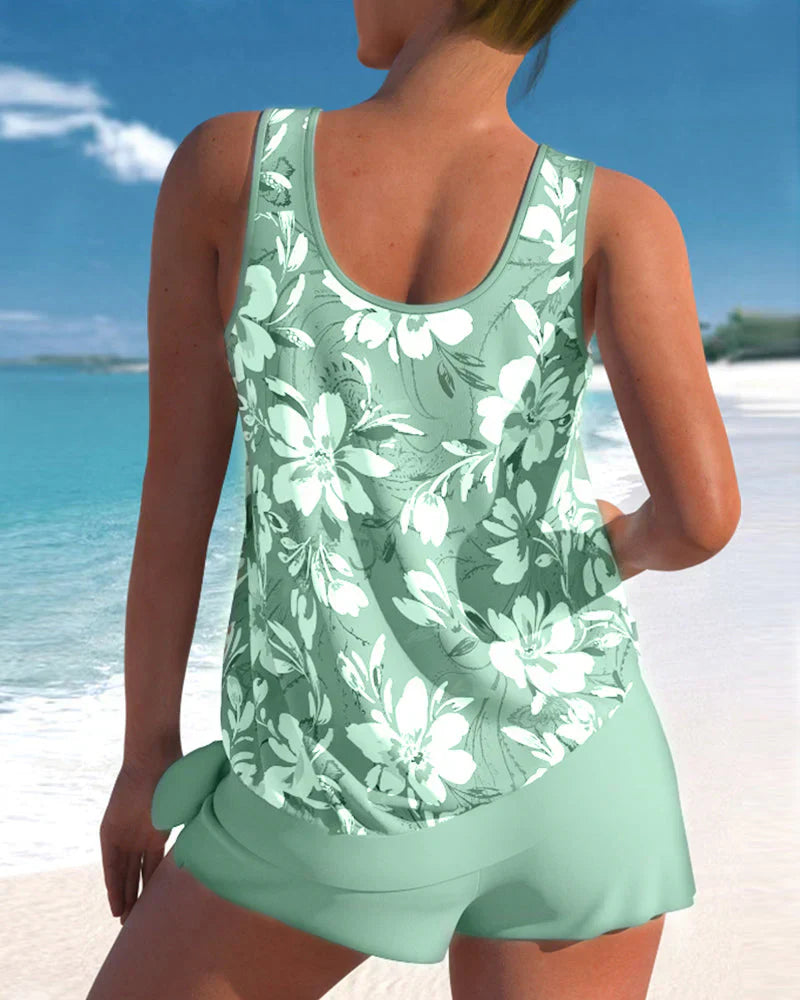 Women's Tankini – Relaxed Fit – Breathable Fabric – Floaty Top and Mid-Thigh Shorts