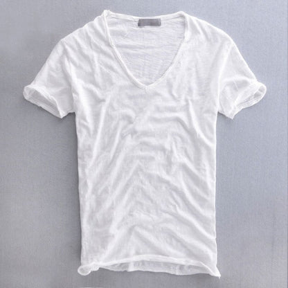 Men's T-shirt – Natural fibers – V-neck – Soft knit – Regular fit – Short sleeves