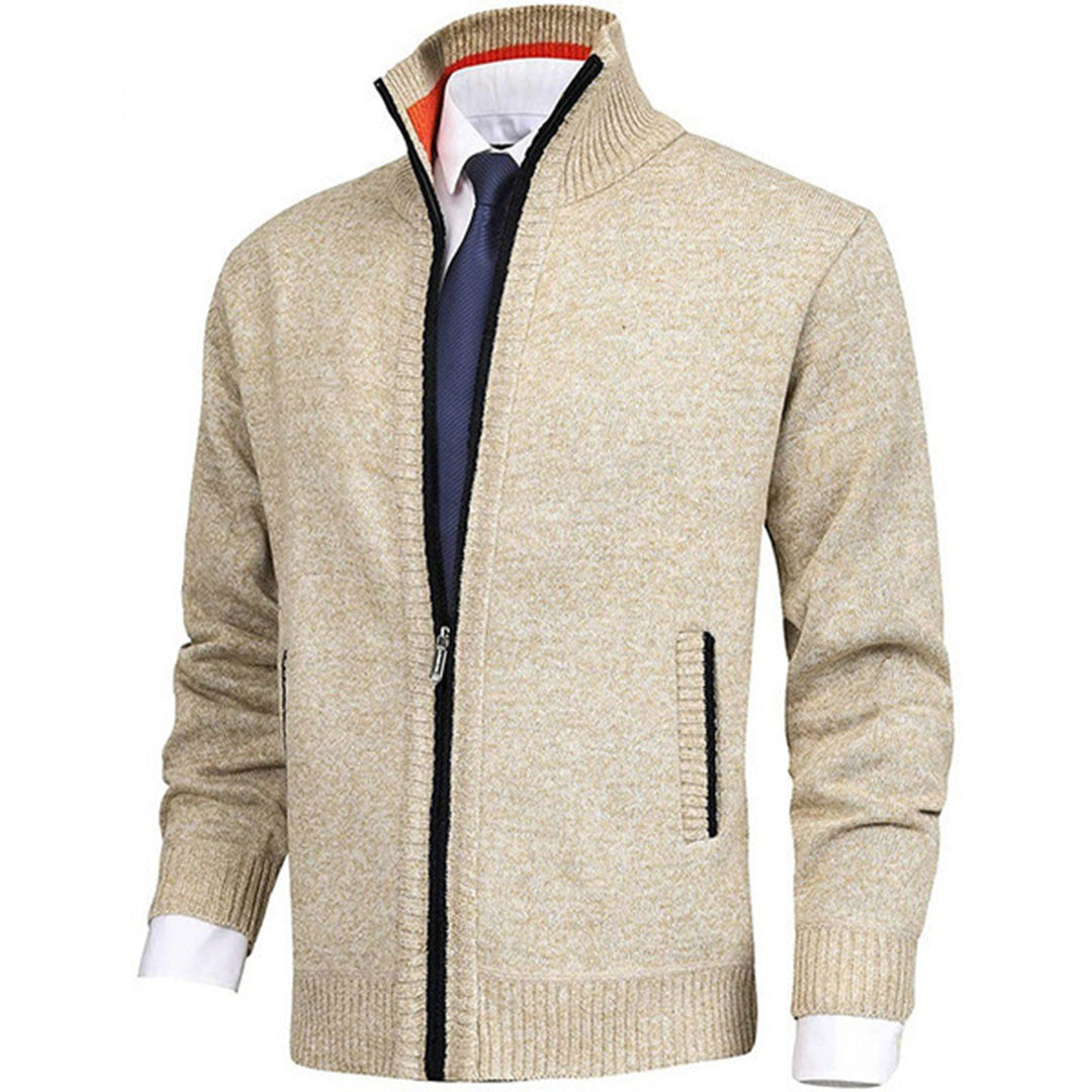 Jaxon Full Zip Cardigan | Stand Collar, Contrast Trim Cardigan