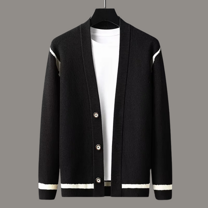 Edward V-Neck Cardigan | Contrast Stripes, Button Front Cardigan