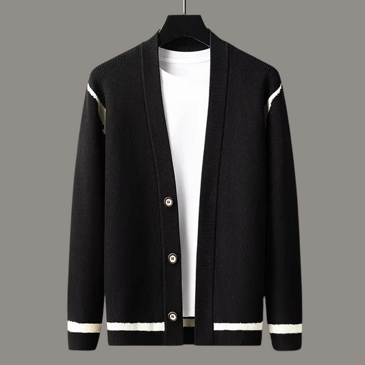 Edward V-Neck Cardigan | Contrast Stripes, Button Front Cardigan