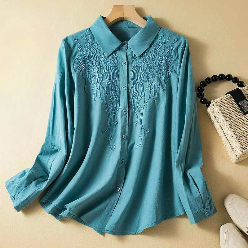 Embroidered Button-Up Shirt for Women – Casual & Relaxed Comfort