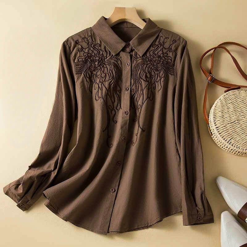 Embroidered Button-Up Shirt for Women – Casual & Relaxed Comfort