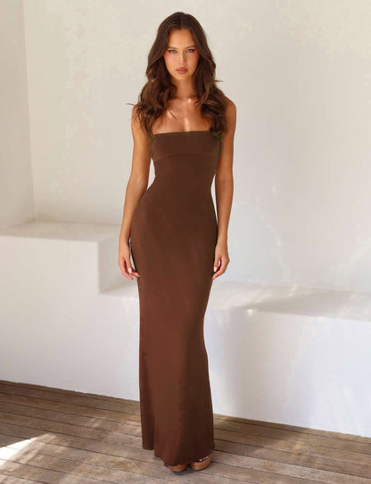 Robe longue moulante femme – Tissu fluide – Décolleté bustier – Tenue soirée élégante