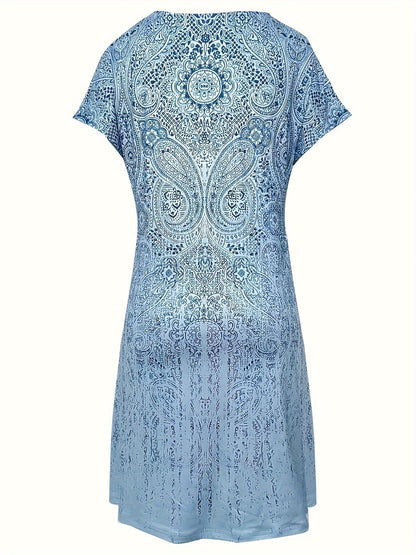 Women's short dress – Relaxed fit – Short sleeves – Breathable fabric – Round neck
