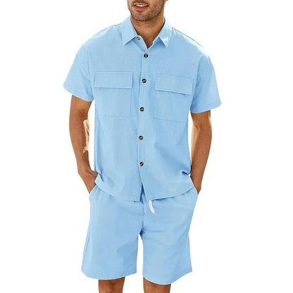 Men's Shirt and Shorts Set – Relaxed Fit – Breathable Fabric – Buttoned