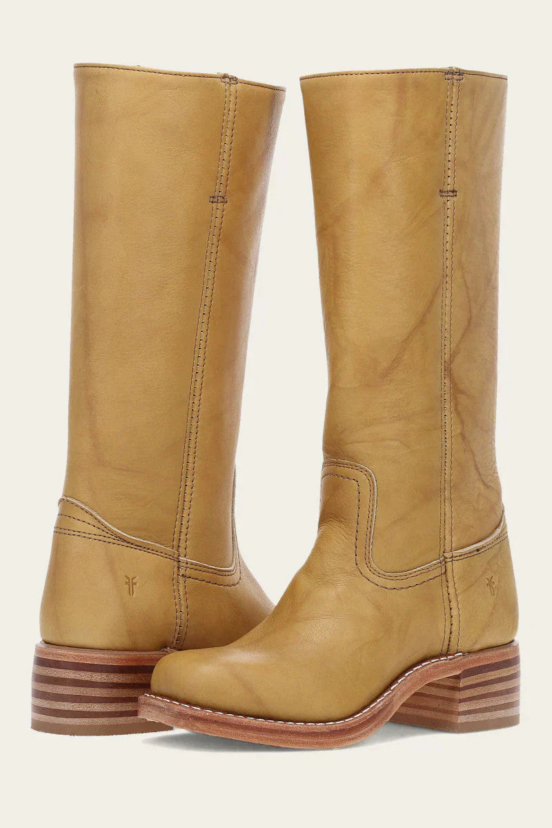 Lucia Leather Mid-Calf Western Boots | Stacked Heel Boots