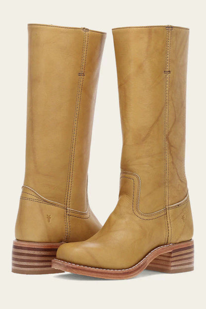 Lucia Leather Mid-Calf Western Boots | Stacked Heel Boots