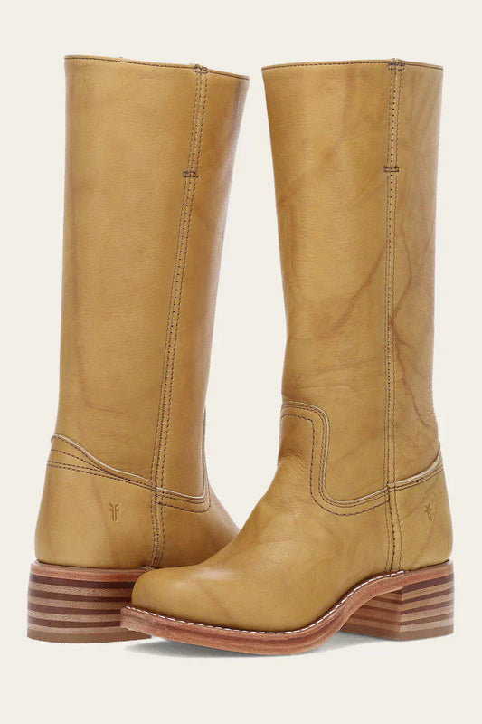 Lucia Leather Mid-Calf Western Boots | Stacked Heel Boots