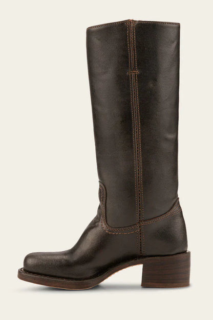 Lucia Leather Mid-Calf Western Boots | Stacked Heel Boots