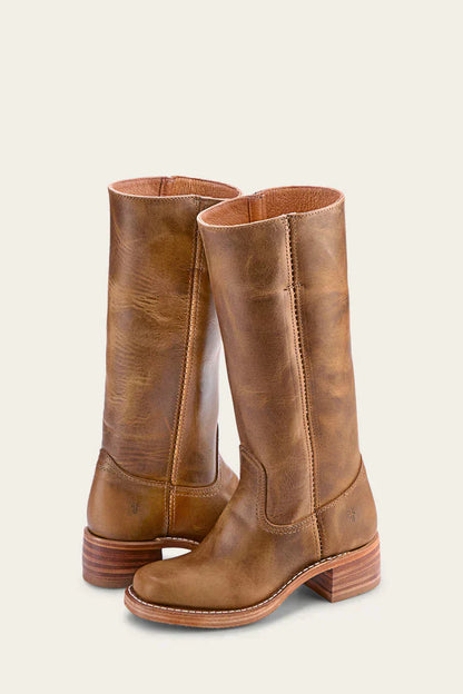 Lucia Leather Mid-Calf Western Boots | Stacked Heel Boots