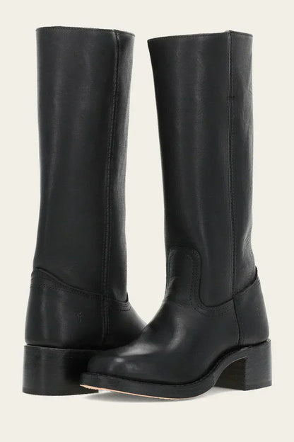 Lucia Leather Mid-Calf Western Boots | Stacked Heel Boots
