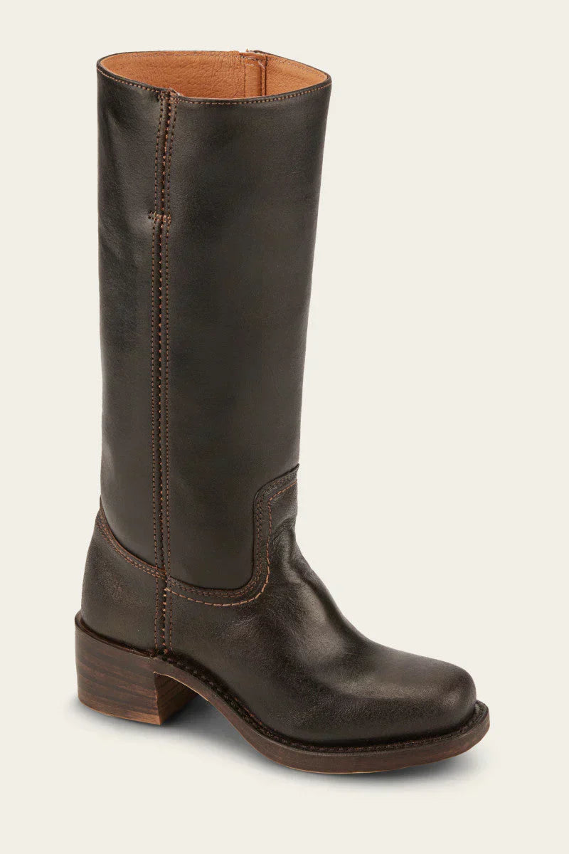 Lucia Leather Mid-Calf Western Boots | Stacked Heel Boots