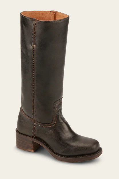 Lucia Leather Mid-Calf Western Boots | Stacked Heel Boots