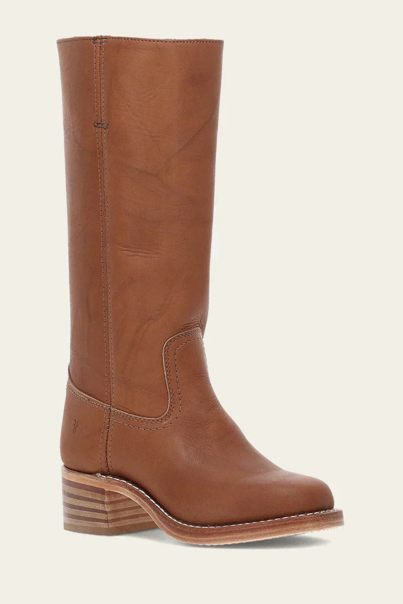 Lucia Leather Mid-Calf Western Boots | Stacked Heel Boots