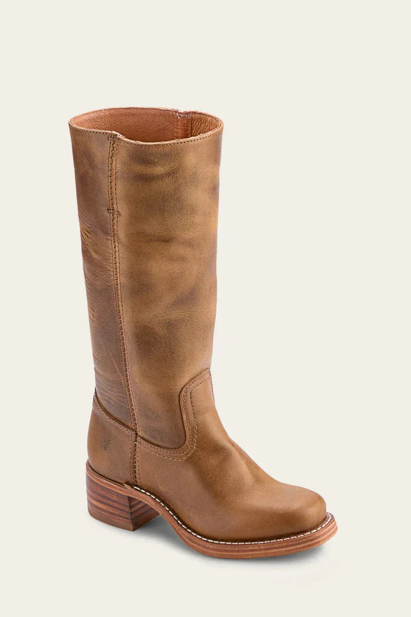 Lucia Leather Mid-Calf Western Boots | Stacked Heel Boots