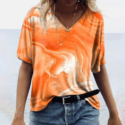 Women's T-shirt – Relaxed fit – V-neck – Short sleeves – Boho print