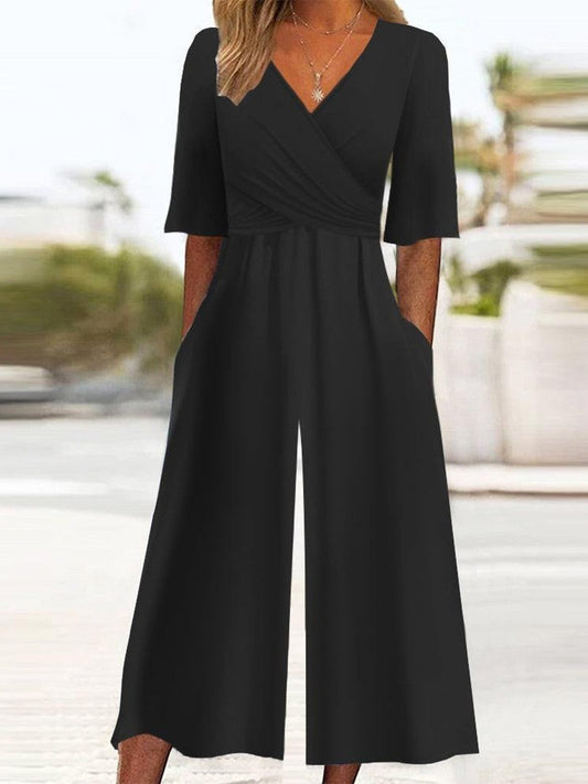 Women's jumpsuit – Relaxed fit – Wrap neckline – Wide legs – Breathable fabric