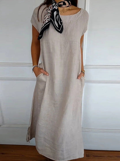 Women's midi dress – Relaxed fit – Short sleeves – Round neck – Breathable fabric