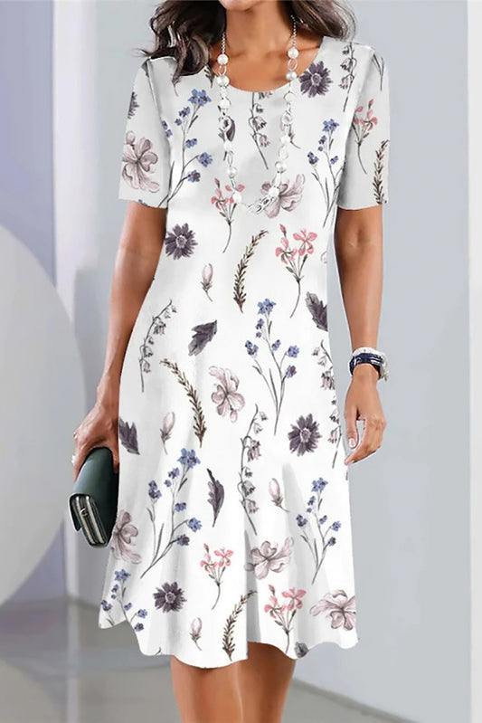 Women's Midi Dress – Floral Print – Relaxed Fit – Short Sleeves – Breathable Fabric