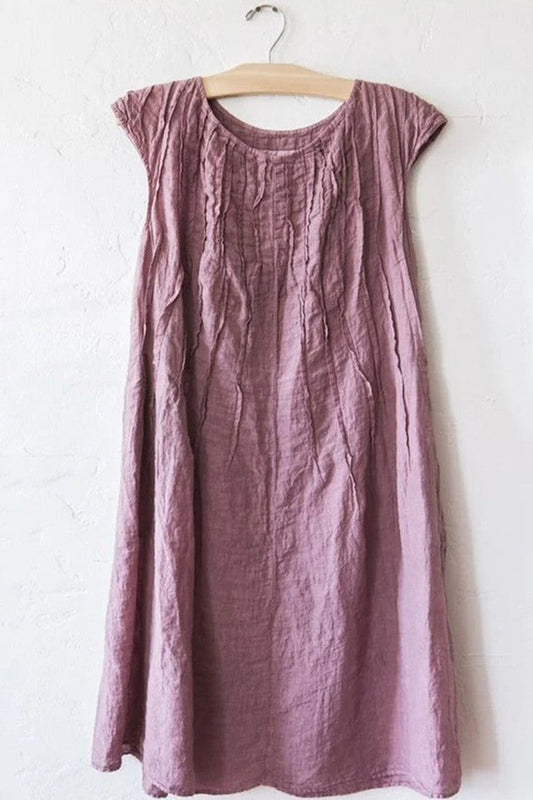 Women's sleeveless dress – Loose fit – Round neck – Breathable fabric – Knee length