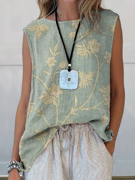Women's Tank Top – Loose Fit – Artistic Floral Pattern – Breathable Natural Fibers