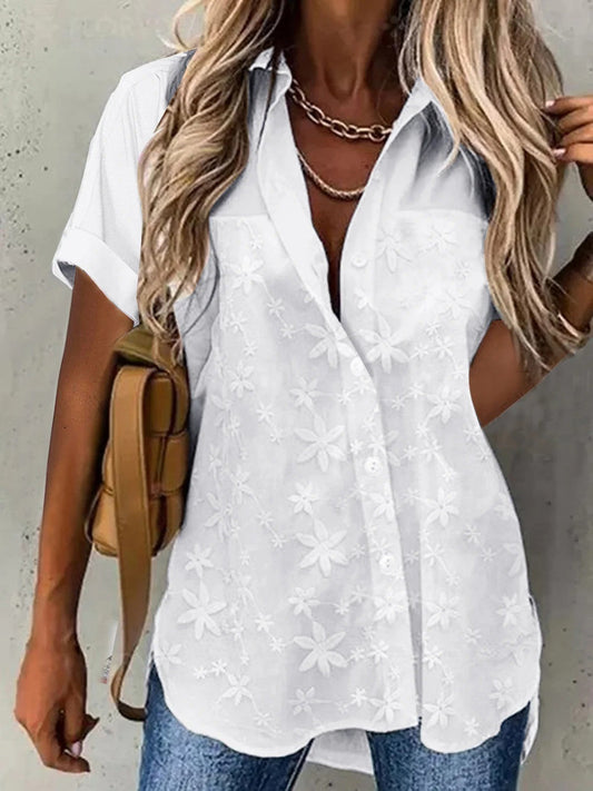 Women's blouse – Relaxed fit – Short sleeves – Lace detail – Breathable fabric