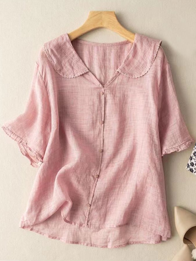 Chemise femme à manches courtes – Coupe fluide – Col Claudine – Tissu respirant