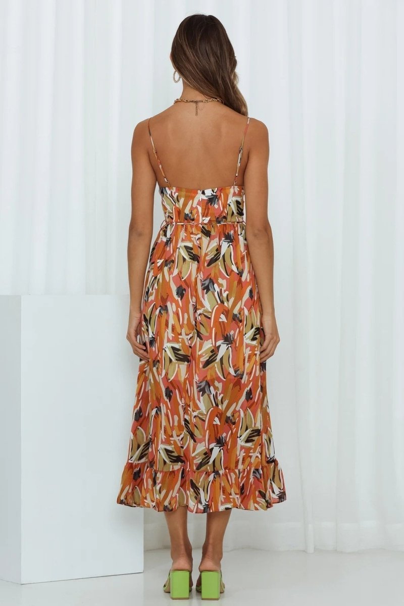 Robe midi femme – Coupe fluide – Chiffon léger – Bretelles fines – Ourlet volanté