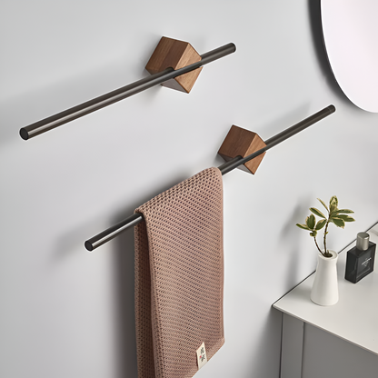 Minimalist Wall-Mounted Wood and Metal Towel Rack