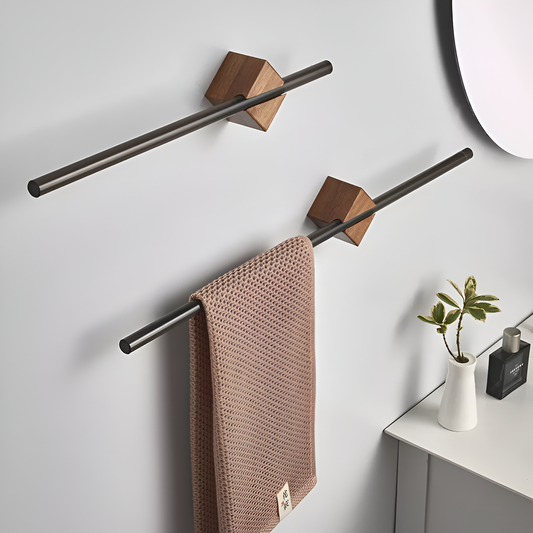 Minimalist Wall-Mounted Wood and Metal Towel Rack