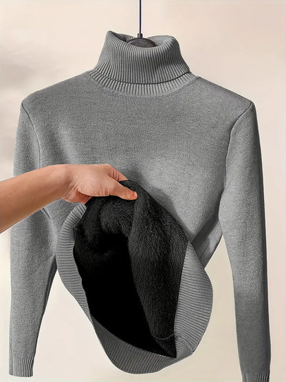 Pull à col roulé pour femme avec intérieur en velours épais